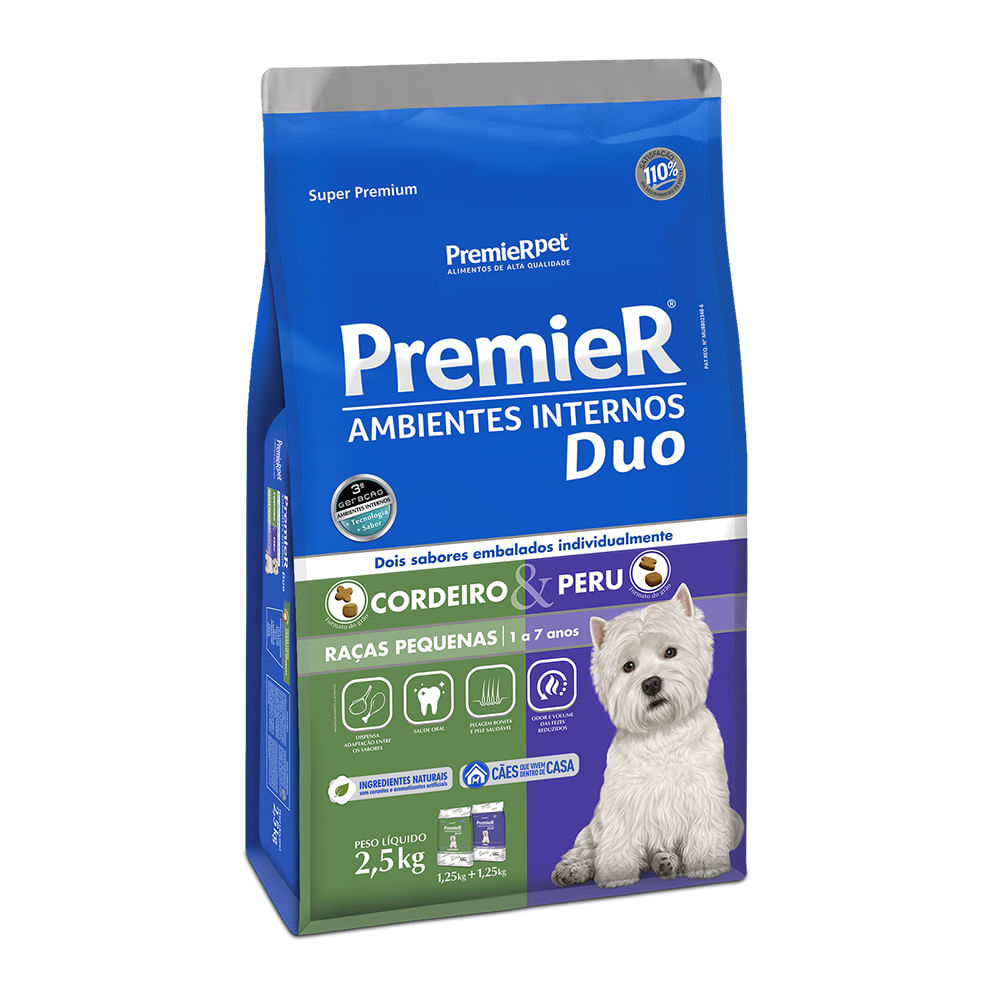 Foto-do-produto-Racao-Premier-Ambientes-Internos-Caes-Adultos-Duo-Racas-Pequenas-Cordeiro-e-Peru-25kg-no-petshop-online-da-Tudo-de-Bicho