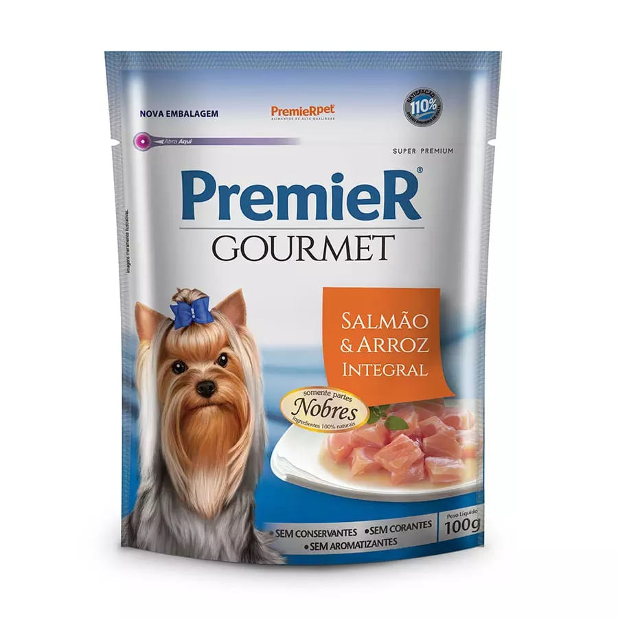 Foto-do-produto-Racao-Umida-Premier-Gourmet-Caes-Sabor-Salmao-e-Arroz-Integral-100g-no-petshop-online-da-Tudo-de-Bicho