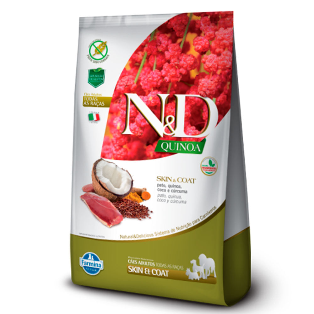 Foto-do-produto-Racao-N-D-Quinoa-Caes-Adultos-Skin-Pato-800g-no-petshop-online-da-Tudo-de-Bicho