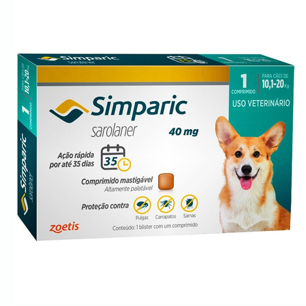 Foto-do-produto-Simparic-Antipulgas-e-Carrapatos-40mg-Para-Caes-de-101-a-20kg-1-Comprimido-no-petshop-online-da-Tudo-de-Bicho