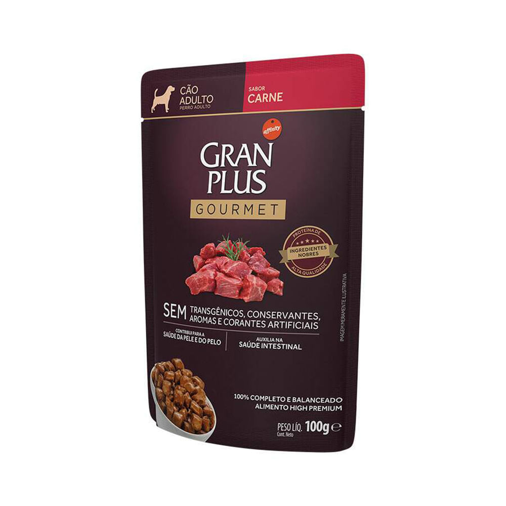 Foto-do-produto-Racao-Umida-Gran-Plus-Gourmet-Caes-Adultos-Carne-Sache-100g-no-petshop-online-da-Tudo-de-Bicho