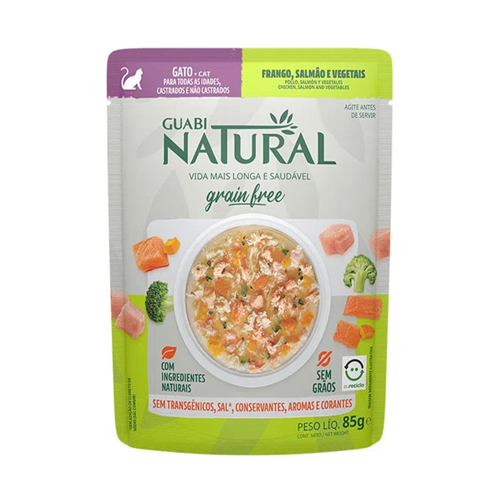 Foto-do-produto-Racao-Umida-Guabi-Natural-Grain-Free-Sache-Gatos-Castrados-Salmao-e-Frango-85g-no-petshop-online-da-Tudo-de-Bicho