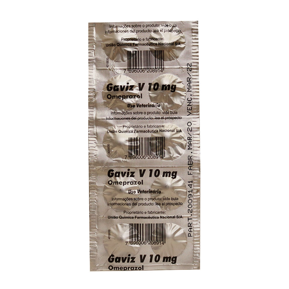 Foto-do-produto-Gaviz-V-10mg-Omeprazol-Agener-Uniao-Blister-10-Comprimidos-no-petshop-online-da-Tudo-de-Bicho