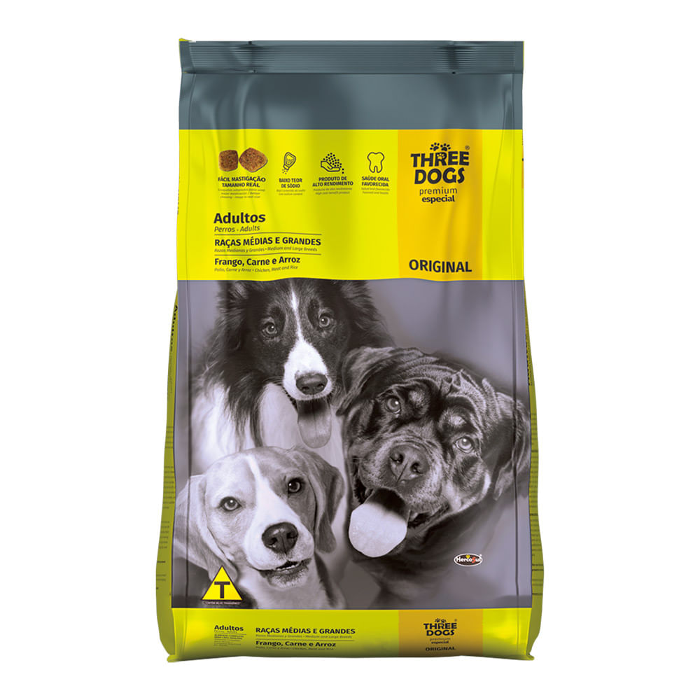 Foto-do-produto-Racao-Caes-Three-Dogs-Original-Adultos-Racas-Medias-e-Grandes-101kg-no-petshop-online-da-Tudo-de-Bicho