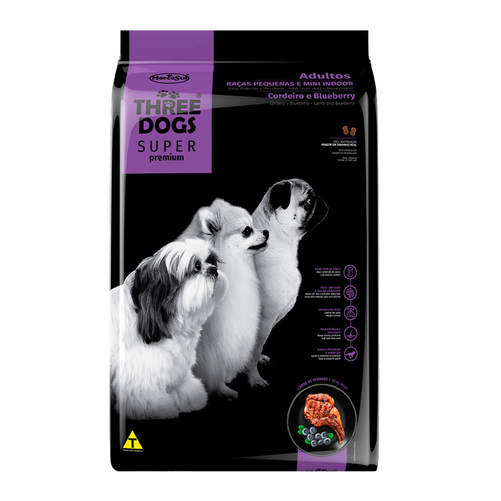 Foto-do-produto-Racao-Caes-Three-Dogs-Super-Adultos-Racas-Pequenas-e-Mini-Cordeiro-1kg-no-petshop-online-da-Tudo-de-Bicho