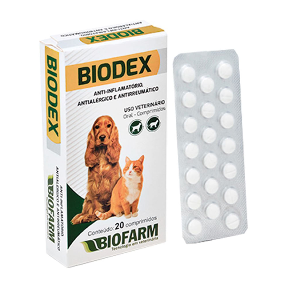 Foto-do-produto--Biodex-Anti-Inflamatorio-Caes-e-Gatos-Biofarm-20-Comprimidos-no-petshop-online-da-Tudo-de-Bicho