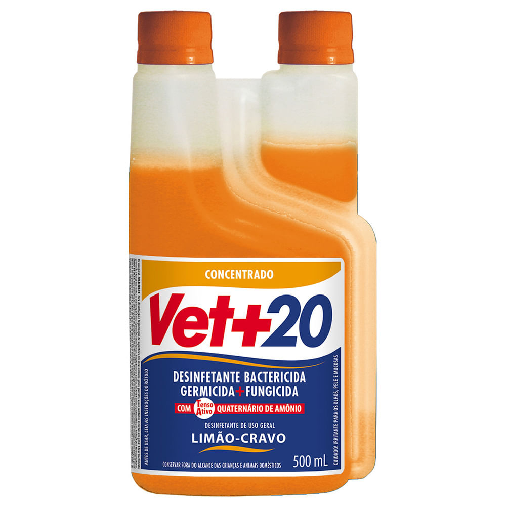 Foto-do-produto-Desinfetante-Bactericida-Concentrado-Vet-20-Limao-Cravo-500ml-no-petshop-online-da-Tudo-de-Bicho