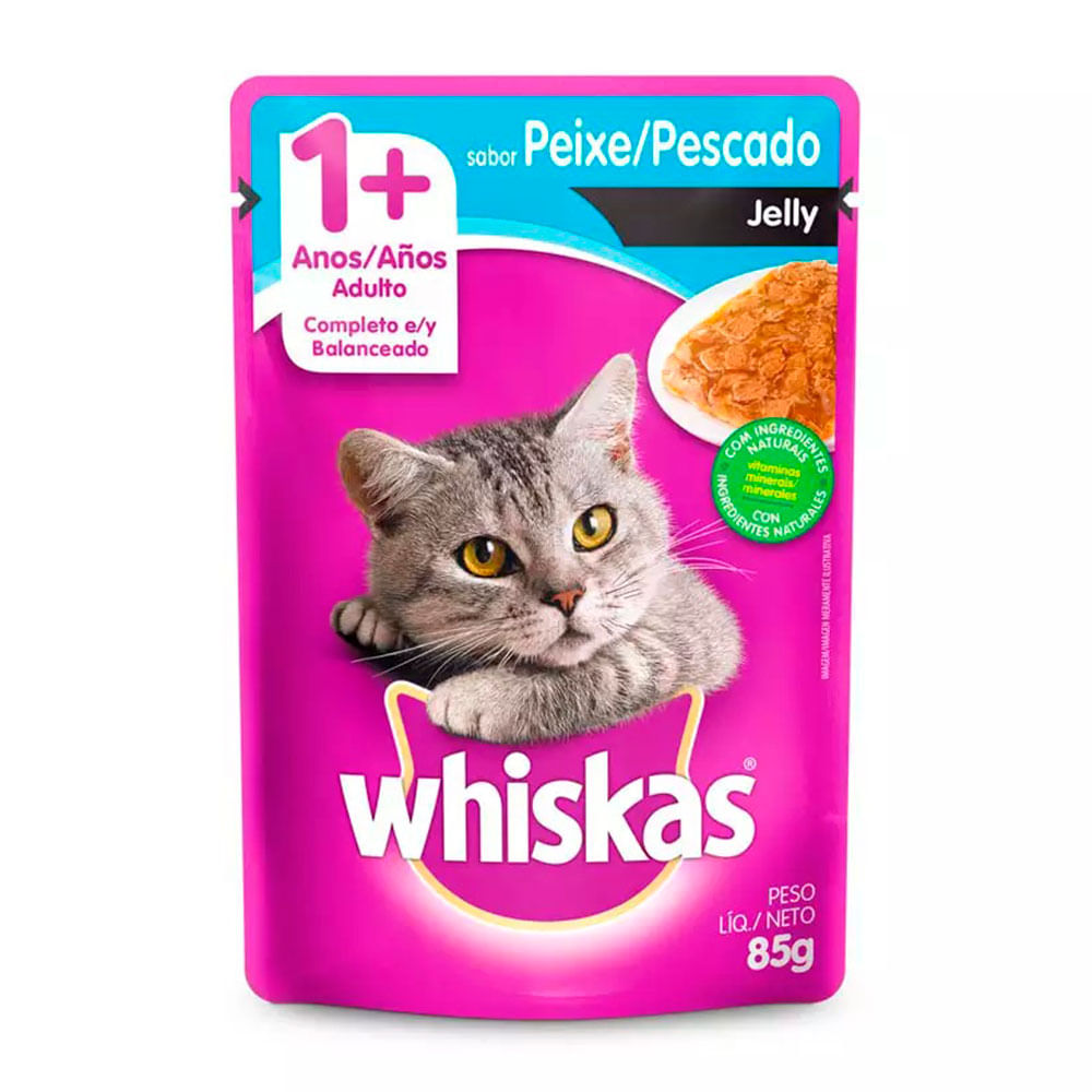 Foto-do-produto-Racao-Umida-Whiskas-Gatos-Adultos-Peixe-Jelly-Sache-85g-no-petshop-online-da-Tudo-de-Bicho