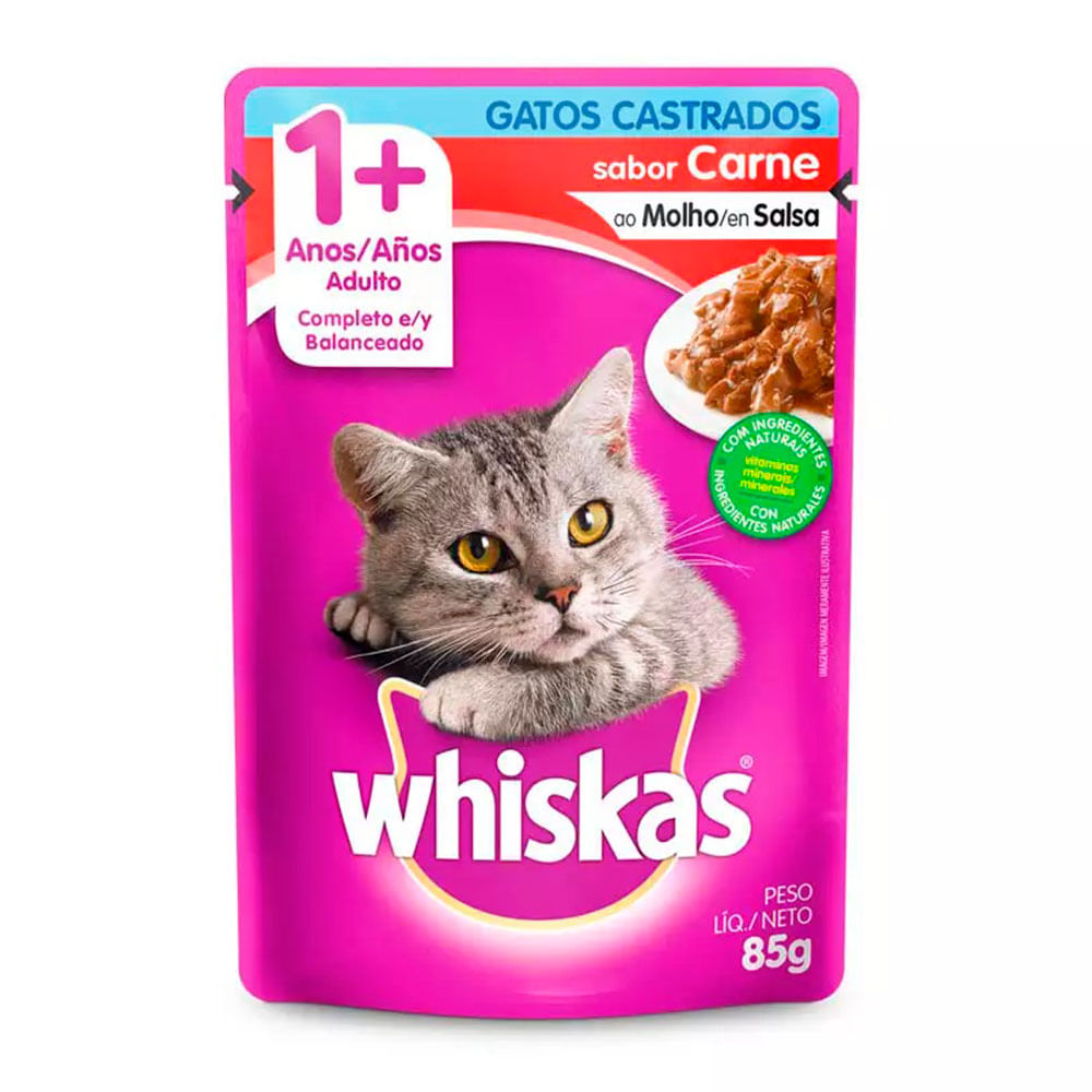 Foto-do-produto-Racao-Umida-Whiskas-Gatos-Castrados-Carne-Sache-85g-no-petshop-online-da-Tudo-de-Bicho