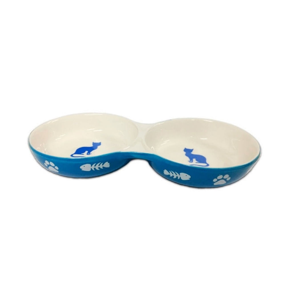 Foto-do-produto-Comedouro-Gatos-The-Pets-Porcelana-Duplo-Azul-150ml-Cada-no-petshop-online-da-Tudo-de-Bicho