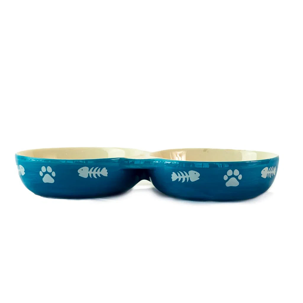 Foto-do-produto-Comedouro-Gatos-The-Pets-Porcelana-Duplo-Azul-150ml-Cada-no-petshop-online-da-Tudo-de-Bicho