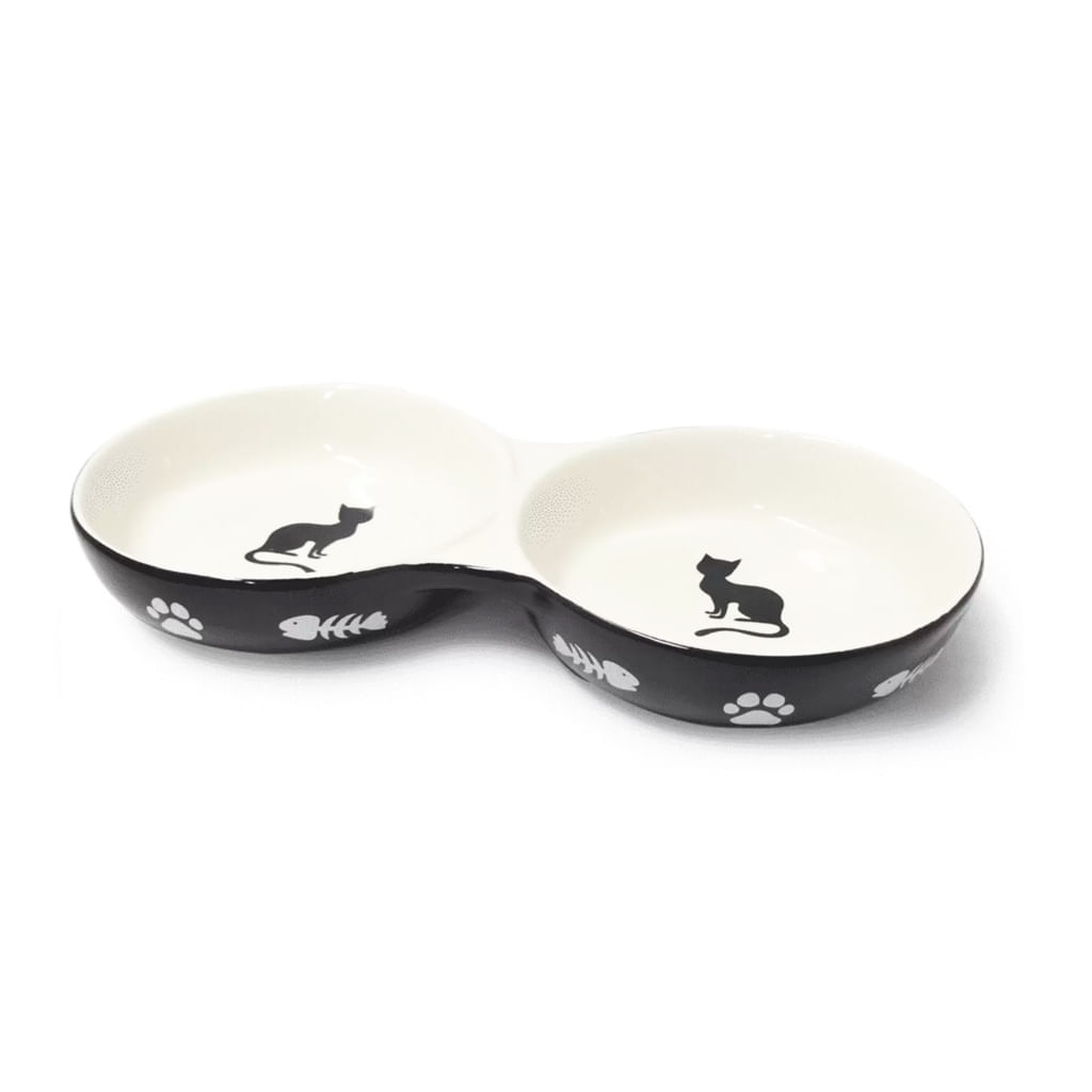 Foto-do-produto-Comedouro-Gatos-The-Pets-Porcelana-Duplo-Preto-150ml-Cada-no-petshop-online-da-Tudo-de-Bicho