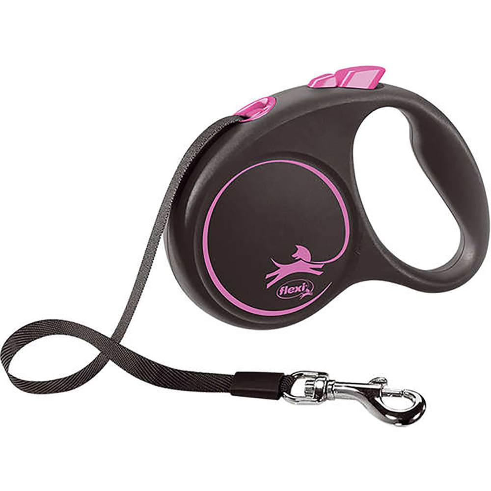 Foto-do-produto-Guia-Retratil-Flexi-Caes-Black-Design-Fita-Rosa-M-no-petshop-online-da-Tudo-de-Bicho