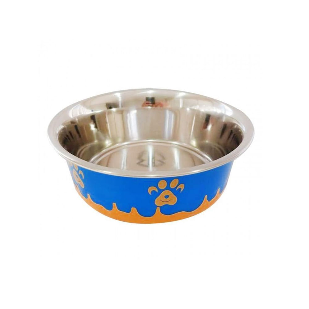 Foto-do-produto-Comedouro-Caes-The-Pets-Inox-Decorado-Pata-Bolinha-Laranja-350ml-no-petshop-online-da-Tudo-de-Bicho