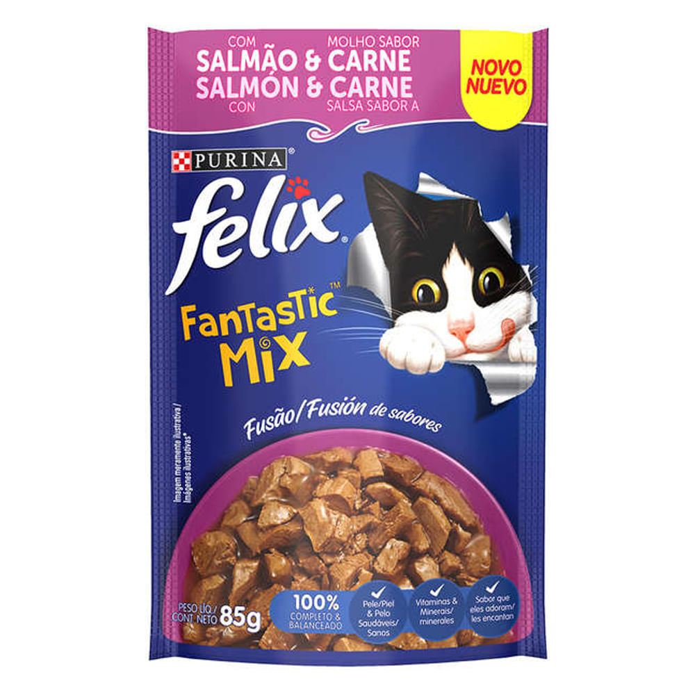 Foto-do-produto-Racao-Umida-Nestle-Purina-Gatos-Felix-Fantastic-Mix-Salmao-E-Carne-Sache-85g-no-petshop-online-da-Tudo-de-Bicho