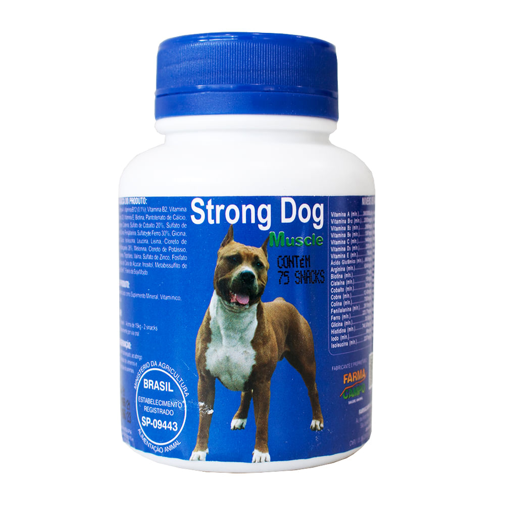 Foto-do-produto-Suplemento-Strong-Dog-Muscle-Farmacampo-Pote-75-Snacks-no-petshop-online-da-Tudo-de-Bicho