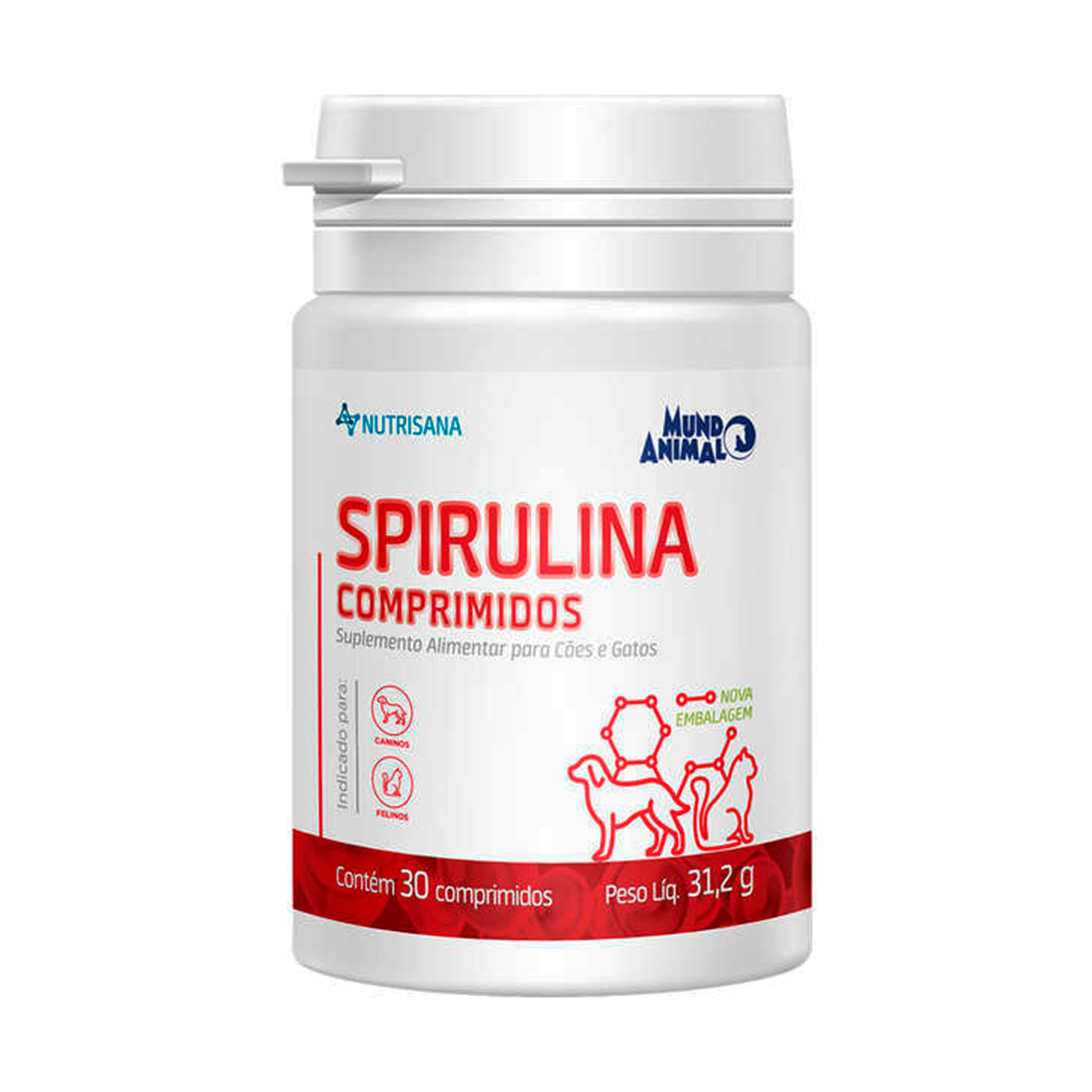 Foto-do-produto-Suplemento-Nutrisana-Spirulina-Mundo-Animal-Com-30-Comprimidos-no-petshop-online-da-Tudo-de-Bicho