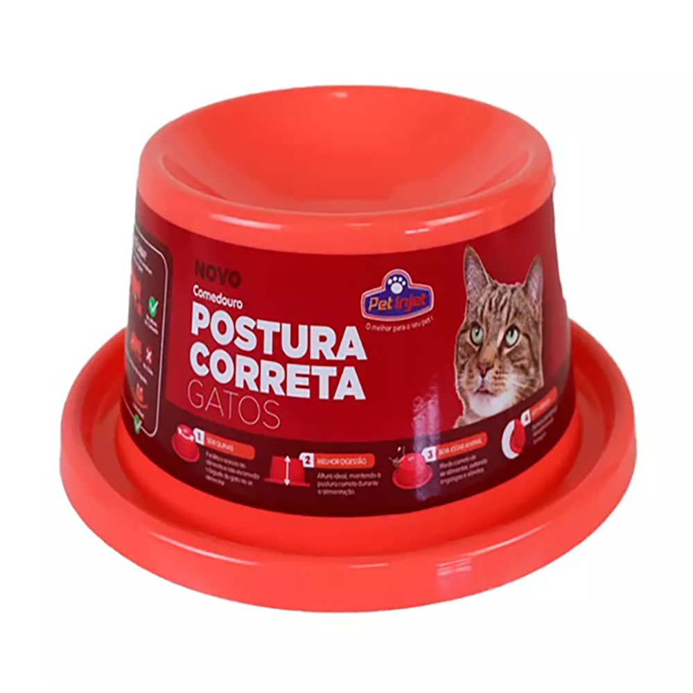Foto-do-produto-Comedouro-Pet-Injet-Postura-Correta-Gato-Vermelho-no-petshop-online-da-Tudo-de-Bicho