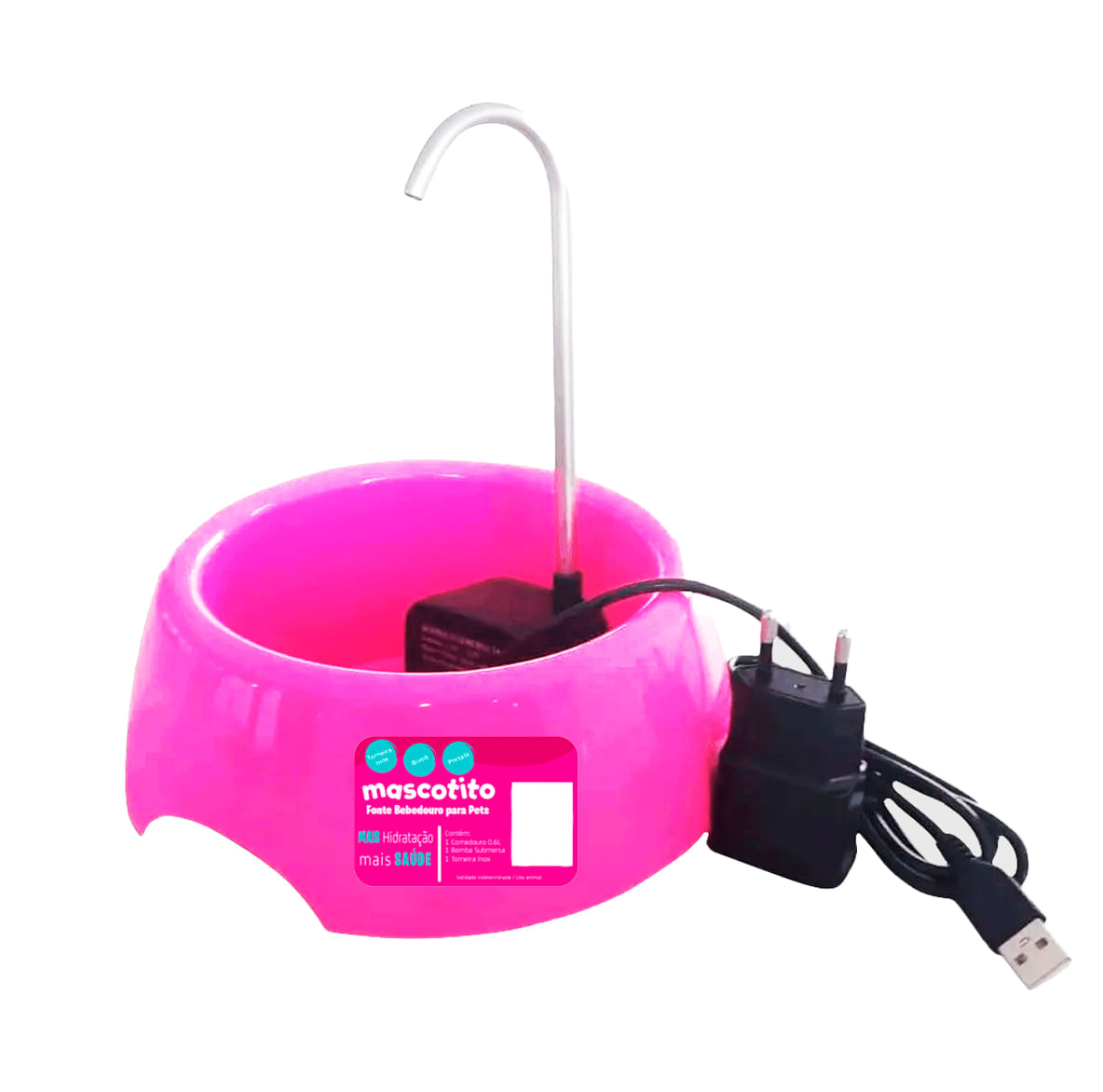 Foto-do-produto-Fonte-Bebedouro-Mascotito-Bivolt-Rosa-600ml-no-petshop-online-da-Tudo-de-Bicho