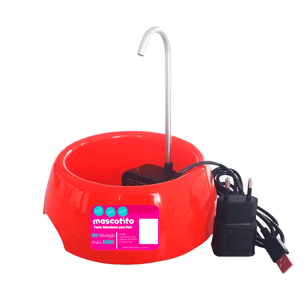 Foto-do-produto-Fonte-Bebedouro-Mascotito-Bivolt-Vermelho-600ml-no-petshop-online-da-Tudo-de-Bicho