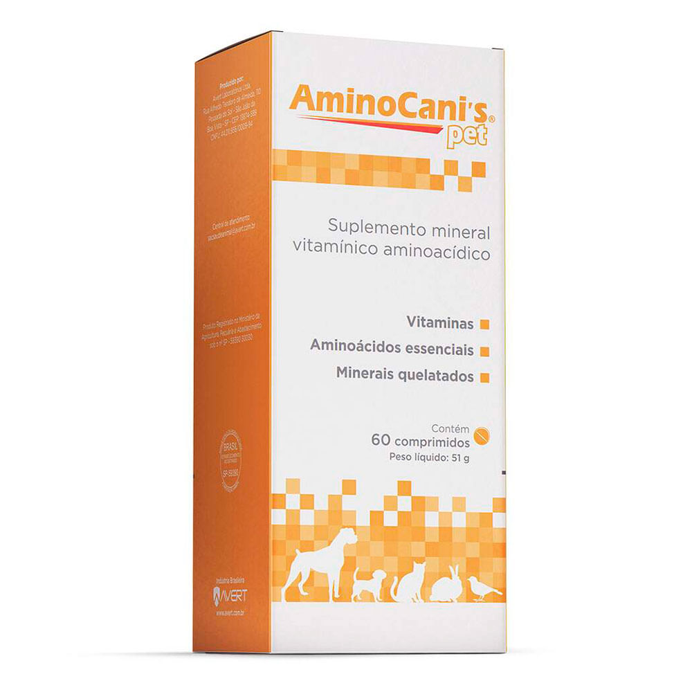 Foto-do-produto-Suplemento-Vitaminico-Avert-Amino-Canis-60-Comprimidos-no-petshop-online-da-Tudo-de-Bicho