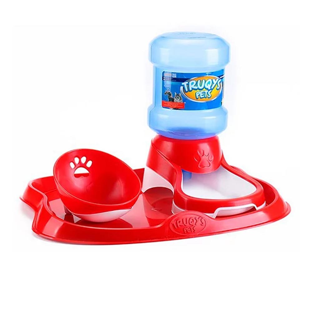 Foto-do-produto-Kit-Bandeja-Truqys-Pets-Comedouro-e-Bebedouro-Design-Inclinado-Vermelho-2-Litros-no-petshop-online-da-Tudo-de-Bicho