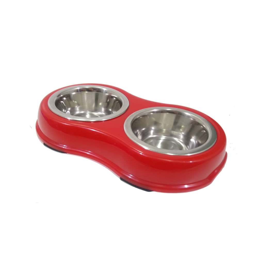 Foto-do-produto-Comedouro-Caes-The-Pets-Inox-Duplo-Vermelho-230ml-e-cada-no-petshop-online-da-Tudo-de-Bicho