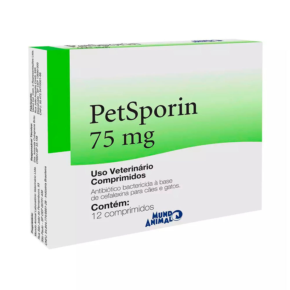 Foto-do-produto-Antibiotico-Petsporin-75mg-Mundo-Animal-12-Comprimidos-no-petshop-online-da-Tudo-de-Bicho