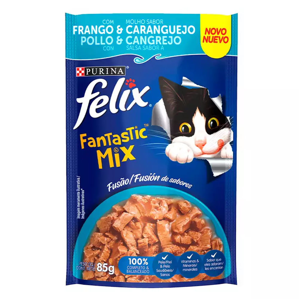 Foto-do-produto-Racao-Umida-Nestle-Purina-Gatos-Felix-Fantastic-Mix-Frango-e-Caranguejo-Sache-85g-no-petshop-online-da-Tudo-de-Bicho