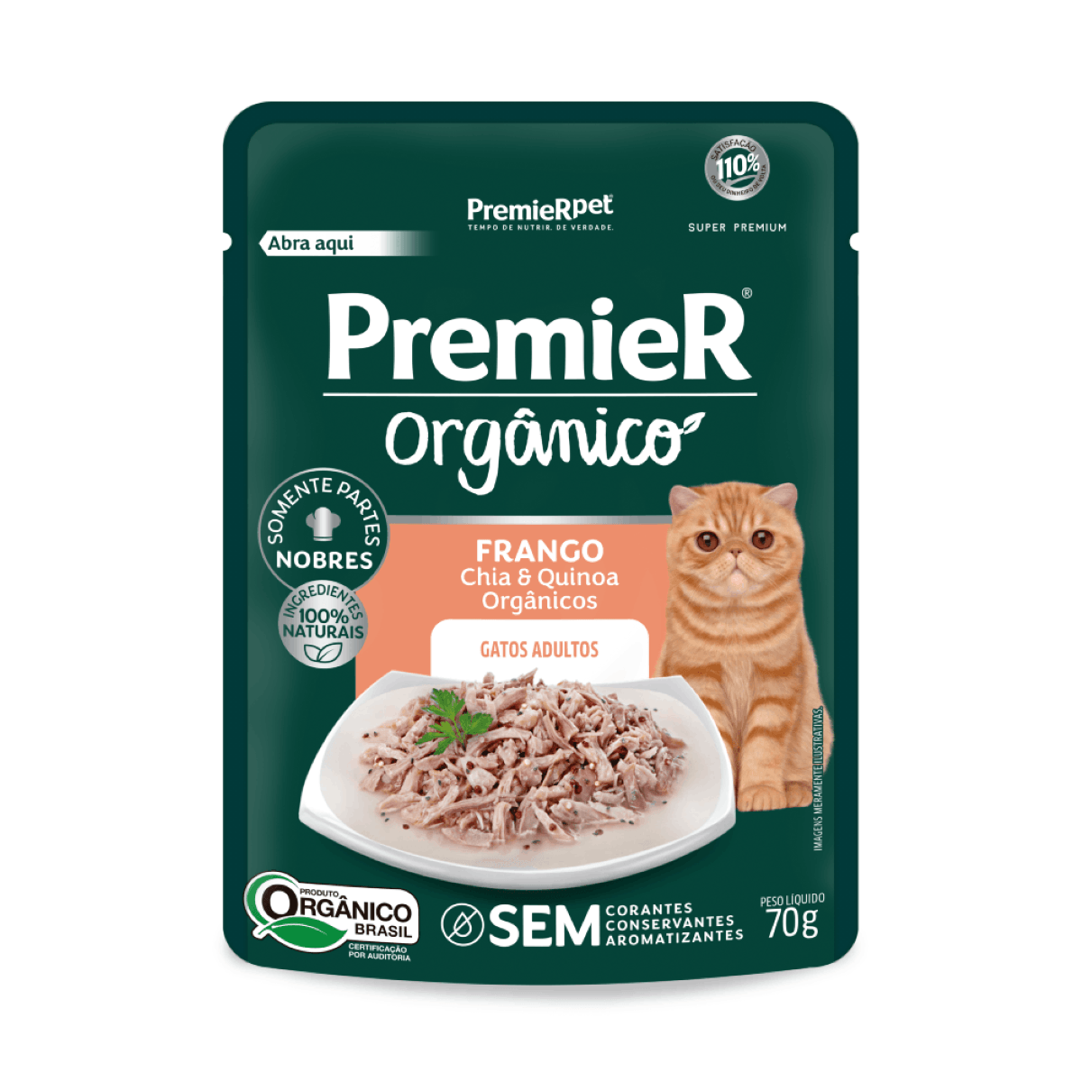 Foto-do-produto-Racao-Umida-Premier-Gourmet-Gatos-Adultos-Sache-Organico-Frango-70g-no-petshop-online-da-Tudo-de-Bicho