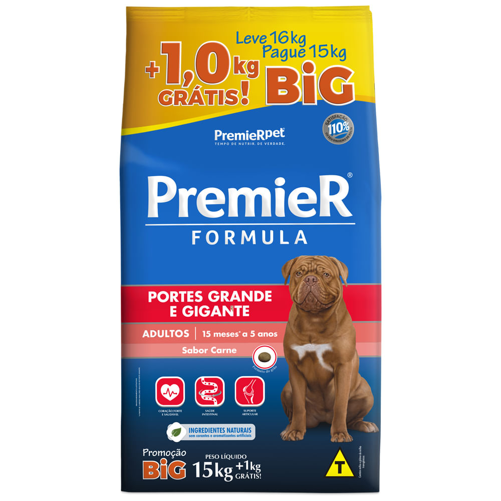 Foto-do-produto-Racao-Premier-Formula-Caes-Adultos-Racas-Grandes-e-Gigantes-Carne-Leve-16kg-Pague-15kg-no-petshop-online-da-Tudo-de-Bicho