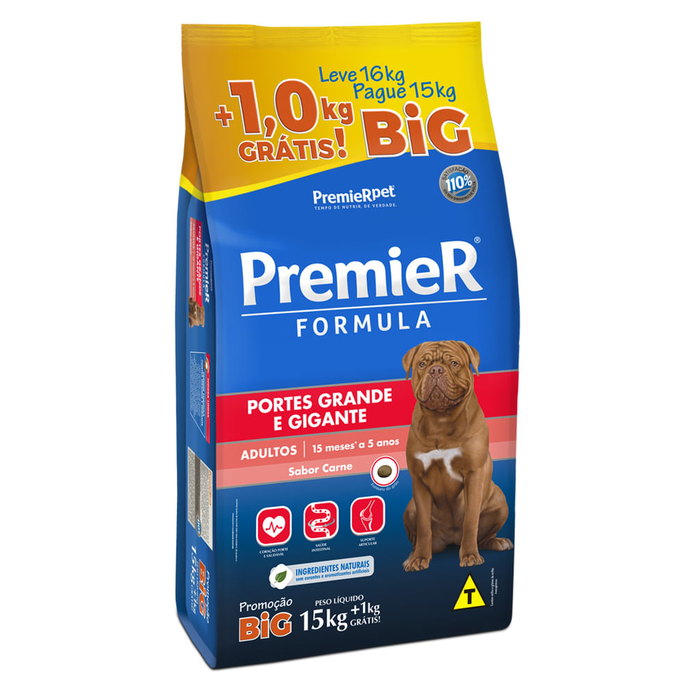 Foto-do-produto-Racao-Premier-Formula-Caes-Adultos-Racas-Grandes-e-Gigantes-Carne-Leve-16kg-Pague-15kg-no-petshop-online-da-Tudo-de-Bicho