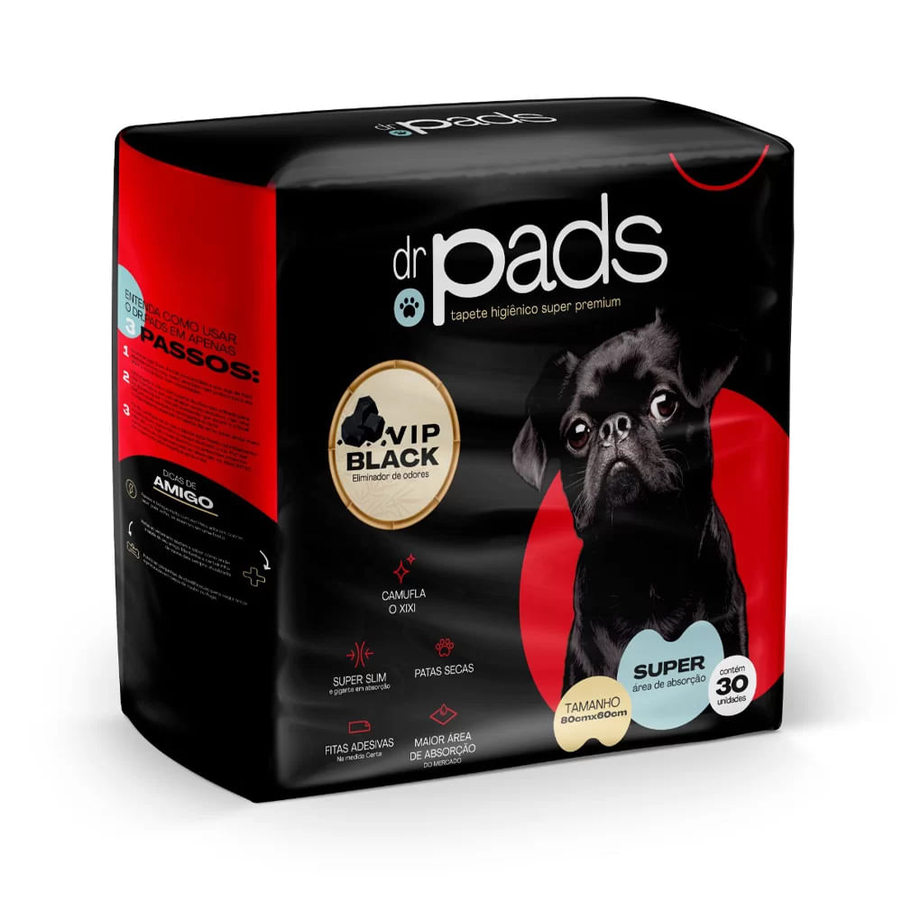 Foto-do-produto-Tapete-Higienico-Para-Caes-Black-Dr-Pads-80x60-30-unidades-no-petshop-online-da-Tudo-de-Bicho