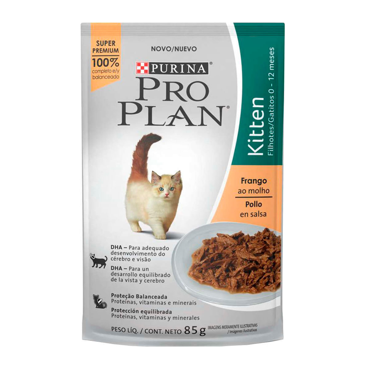 Foto-do-produto-Racao-Umida-Nestle-Purina-Gatos-Pro-Plan-Kitten-Frango-Sache-85g-no-pet-shop-online-da-Tudo-de-Bicho