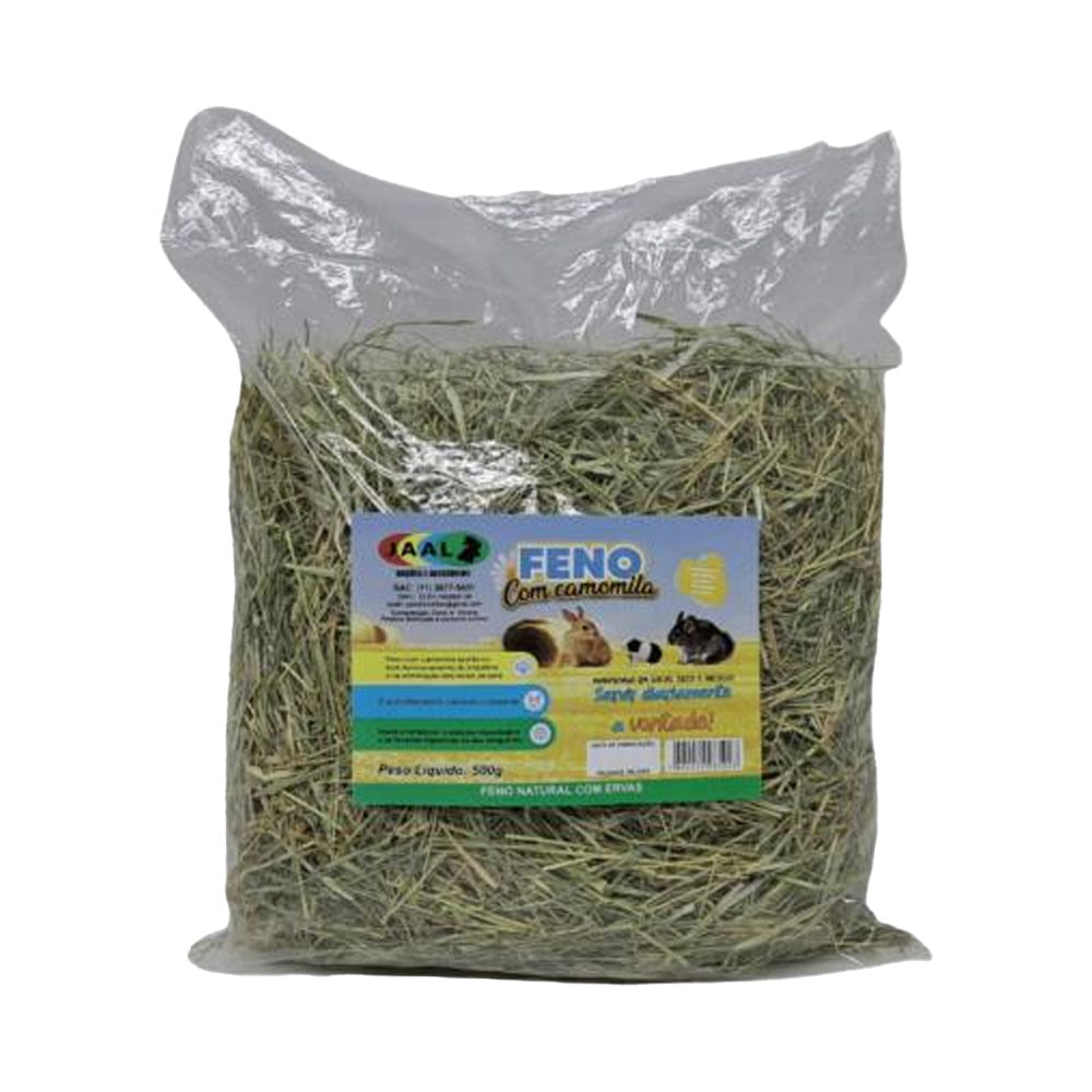 Foto-do-produto-Feno-para-Roedores-Camomila-Jaal-500g-no-pet-shop-online-da-Tudo-de-Bicho