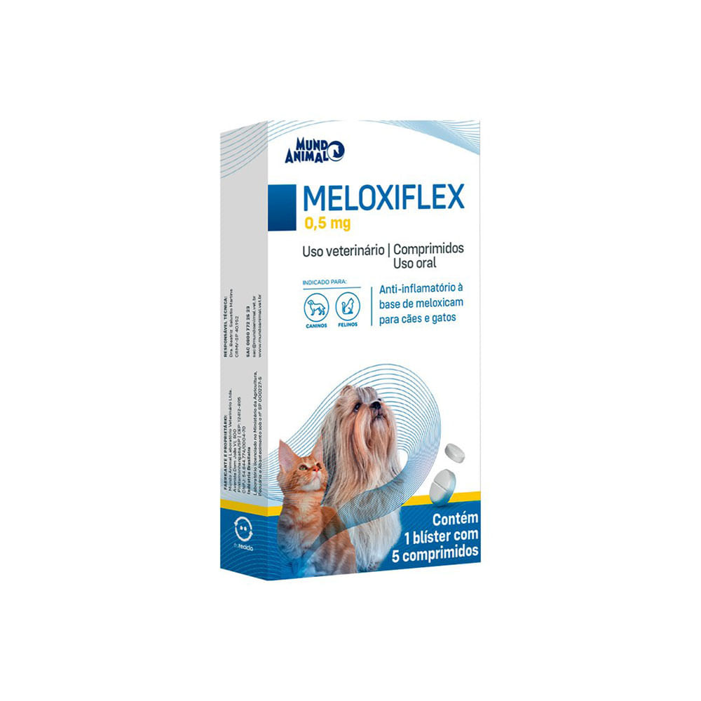 Foto-do-produto-Anti-inflamatorio-para-Caes-e-Gatos-Meloxiflex-Mundo-Animal-05mg-5-Comprimidos-no-pet-shop-online-da-Tudo-de-Bicho