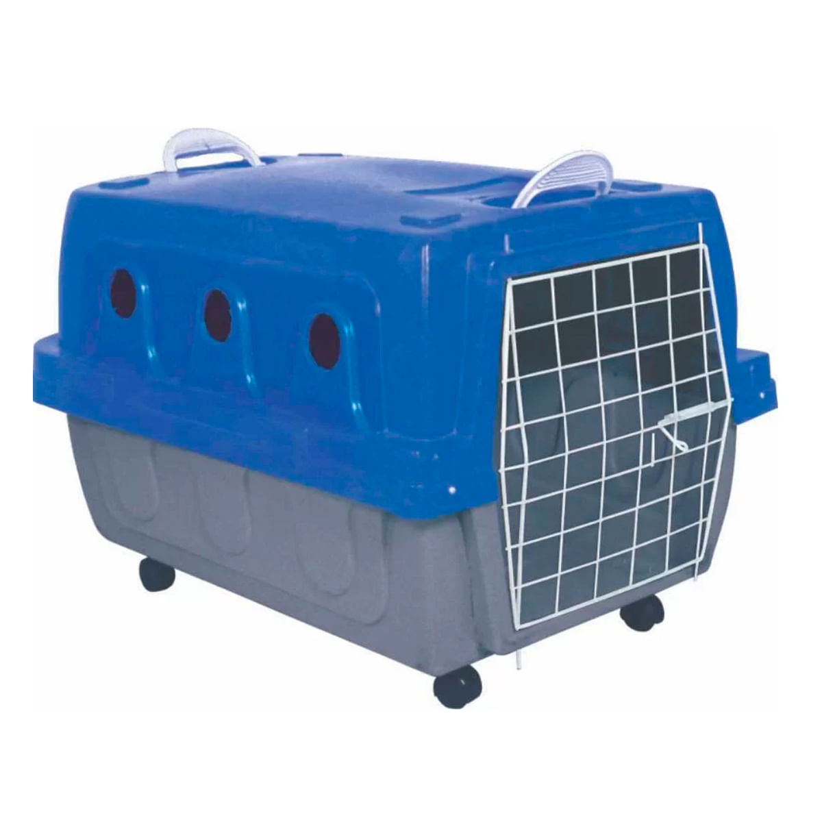 Foto-do-produto-Caixa-Transporte-Ideal-Caes-e-Gatos-Cinza-Azul-com-Rodas-N-4-no-pet-shop-online-da-Tudo-de-Bicho