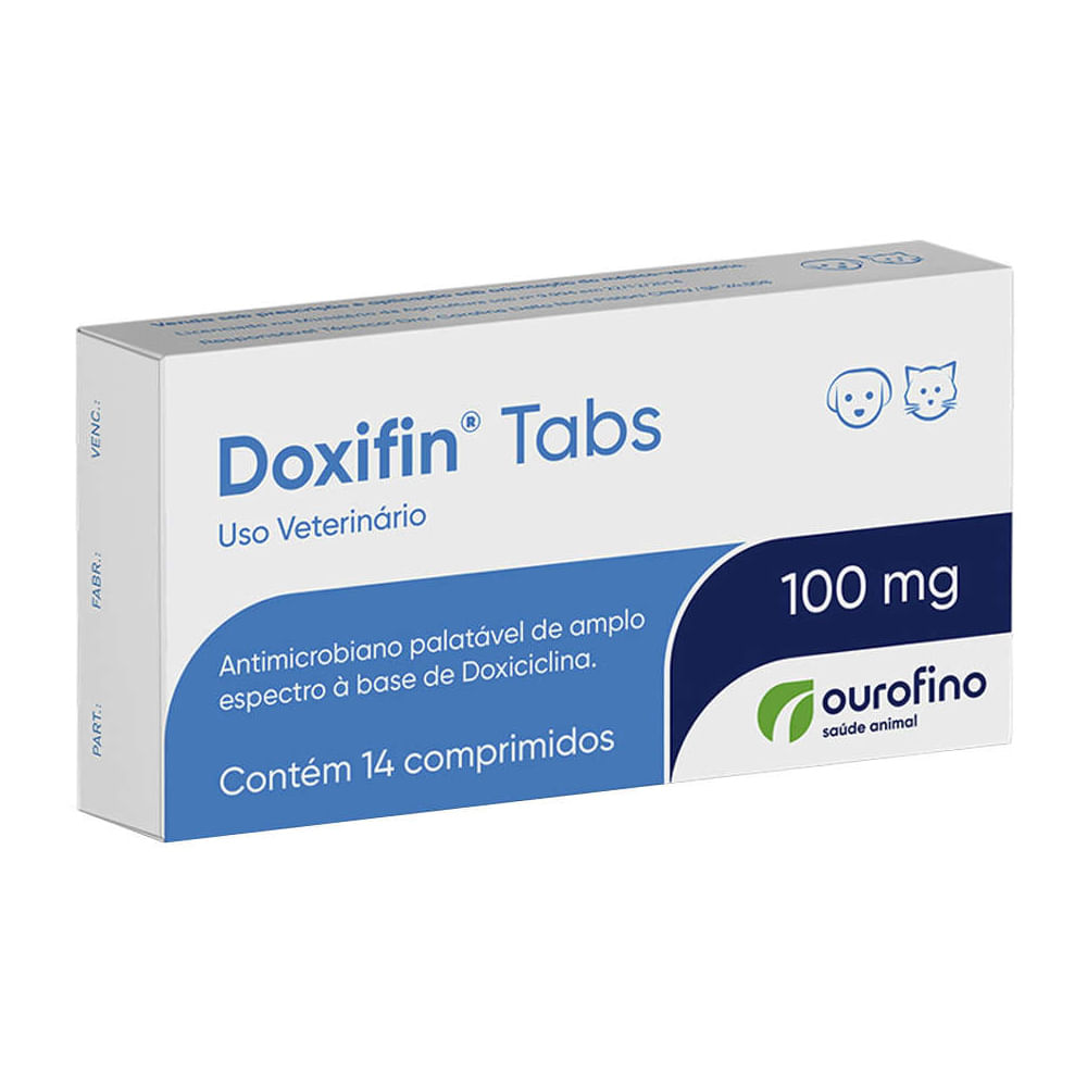 Foto-do-produto-Antimicrobiano-Ourofino-Doxifin-Tabs-14-comprimidos-100mg-no-pet-shop-online-da-Tudo-de-Bicho