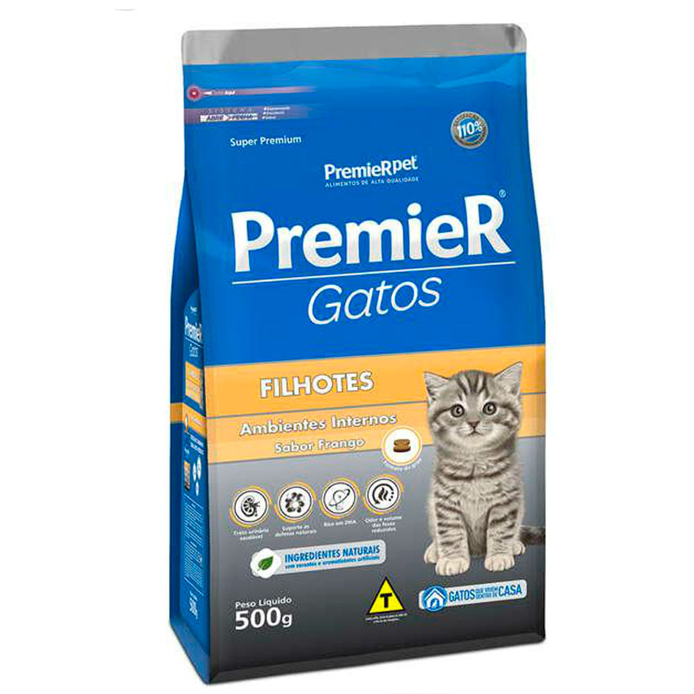 Foto-do-produto-Racao-Premier-Gatos-Filhotes-Ambientes-Internos-Frango-500g-no-pet-shop-online-da-Tudo-de-Bicho