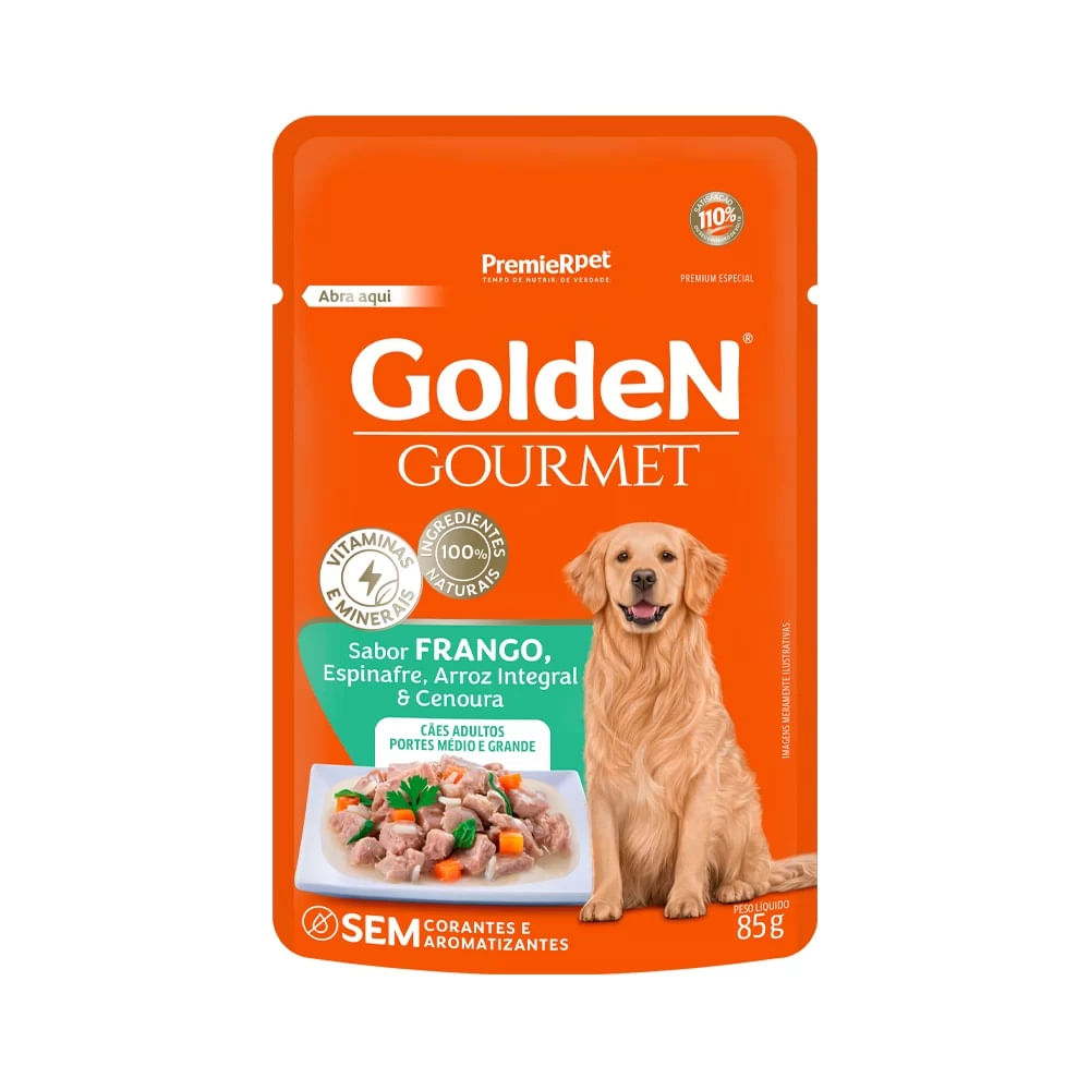 Foto-do-produto-Racao-Umida-Premier-Golden-Gourmet-Caes-Adultos-Porte-Medio-e-Grande-Frango-Sache-85g-no-petshop-online-da-Tudo-de-Bicho