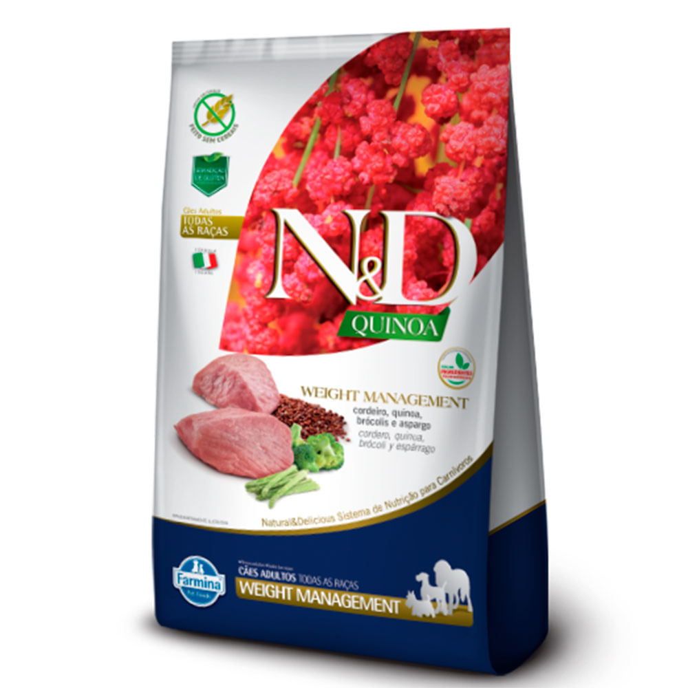 Foto-do-produto-Racao-N-D-Quinoa-Caes-Adultos-Weight-Cordeiro-800g-no-petshop-online-da-Tudo-de-Bicho