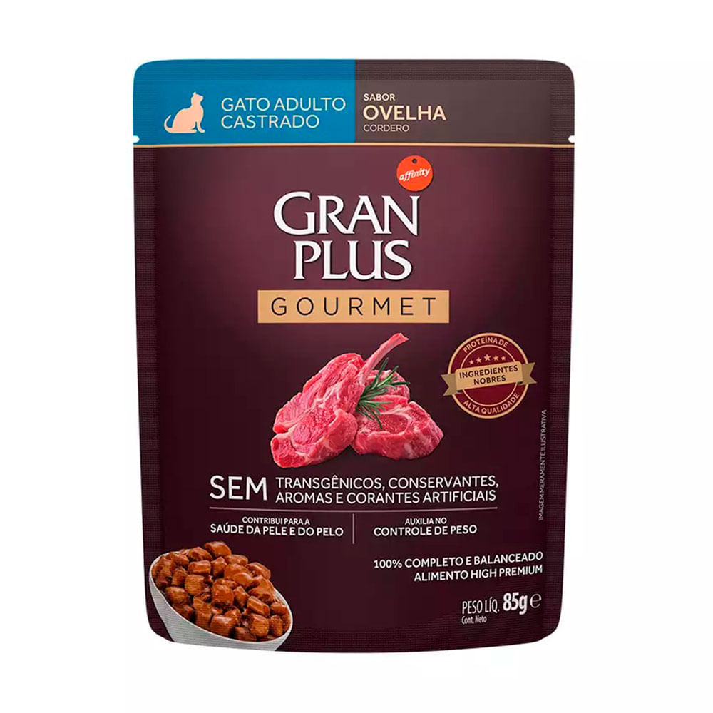 Foto-do-produto-Racao-Umida-Gran-Plus-Gourmet-Gatos-Castrados-Ovelha-Sache-85g-no-pet-shop-online-da-Tudo-de-Bicho