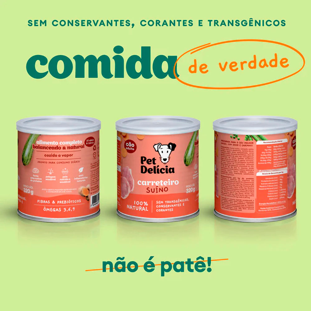 Foto-do-produto-Racao-Umida-Pet-Delicia-Natural-para-Caes-Adultos-Carreteiro-Suino-320g-no-pet-shop-online-da-Tudo-de-Bicho