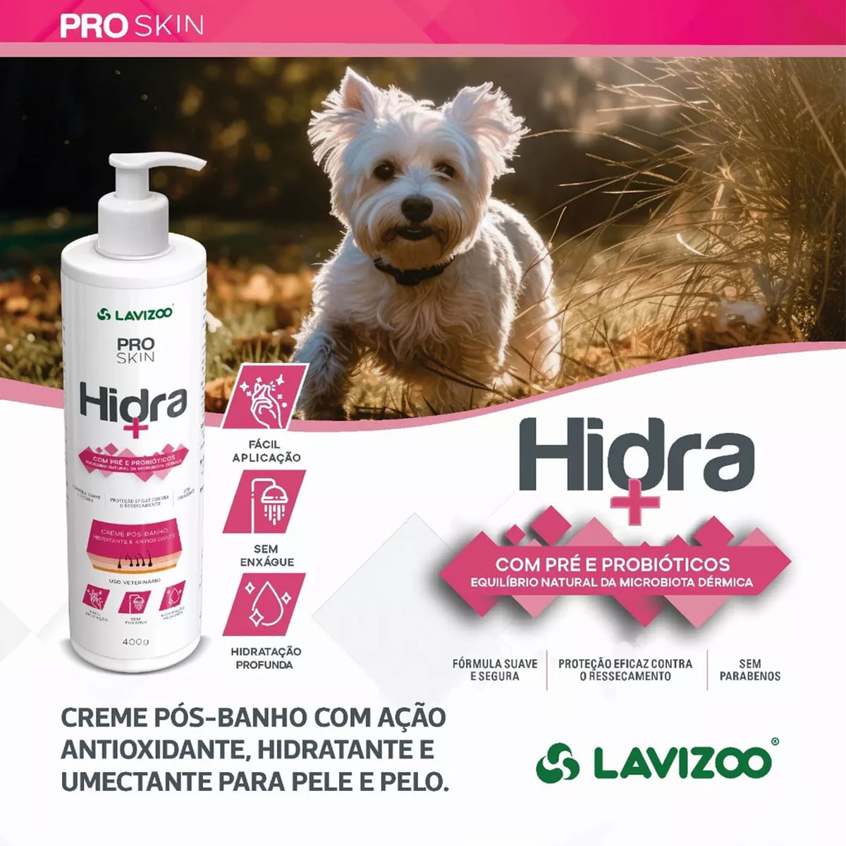 Foto-do-produto-Creme-Pos-Banho-Caes-e-Gatos-Lavizoo-Pro-Skin-Hidra---400g-no-pet-shop-online-da-Tudo-de-Bicho