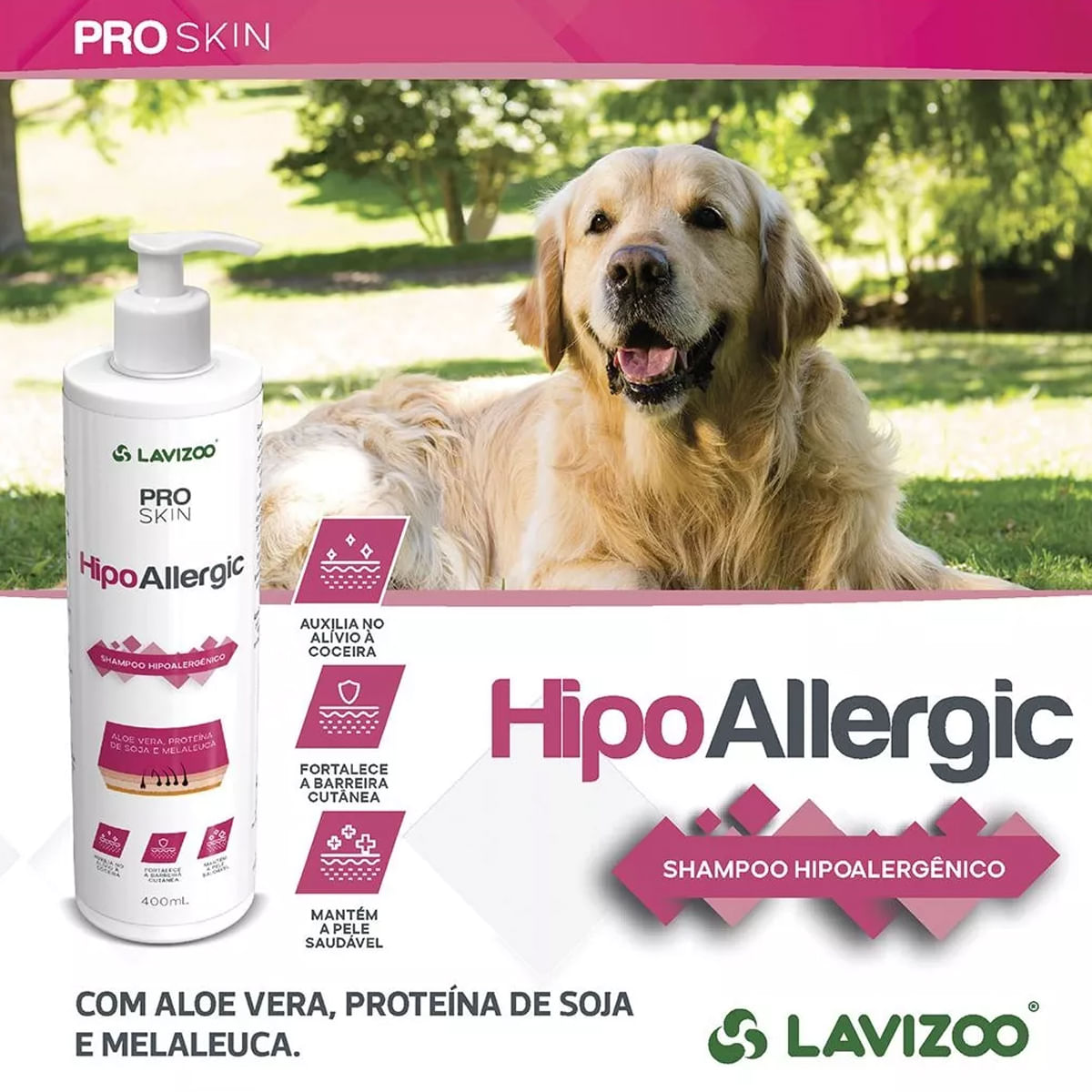 Foto-do-produto-Shampoo-Caes-e-Gatos-Lavizoo-Hipoalergenico-Pro-Skin-Pet-400ml-no-pet-shop-online-da-Tudo-de-Bicho