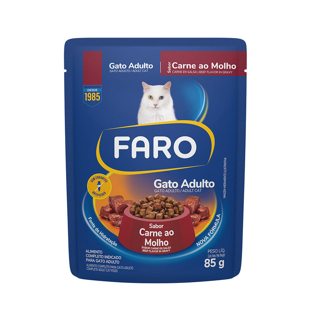 Foto-do-produto-Racao-Umida-Faro-para-Gatos-Adultos-Sabor-Carne-Sache-85g-no-pet-shop-online-da-Tudo-de-Bicho