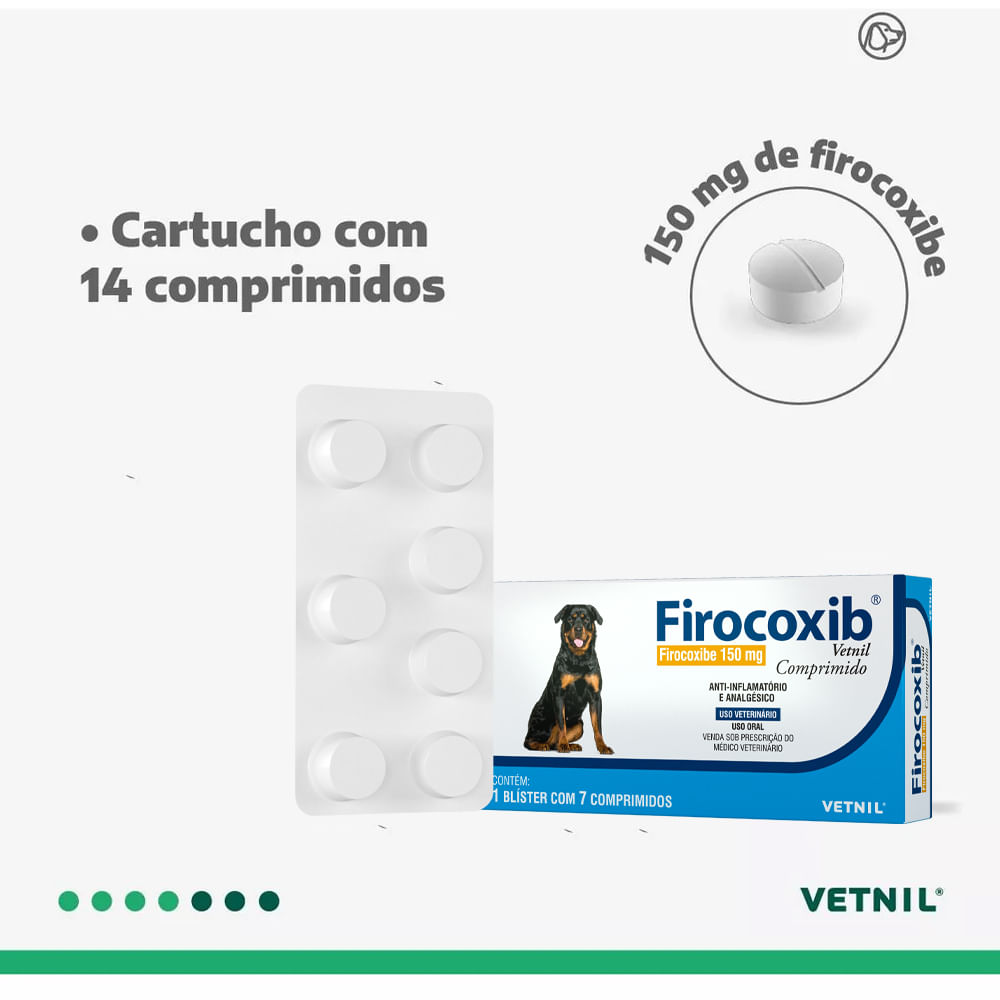 Foto-do-produto-Anti-Inflamatorio-Firocoxib-Vetnil-com-7-Comprimidos-para-Caes-150mg-no-pet-shop-online-da-Tudo-de-Bicho